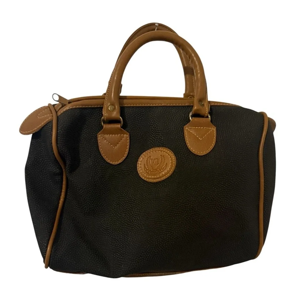 Bag Bazaar Black Brown Satchel Top Handle Zip Inner Pockets Pebble Leather Vtg